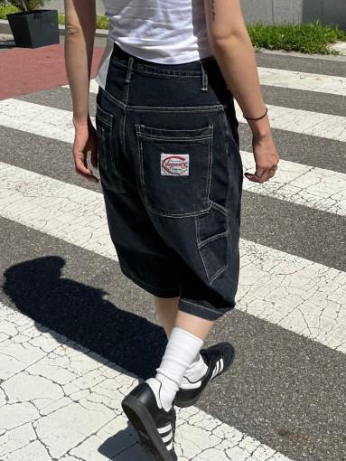 인디고 패치 와이드 버뮤다 팬츠