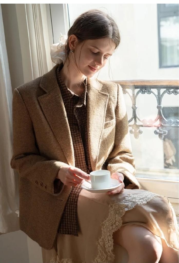 클래식 브라운 트위드 블레이저