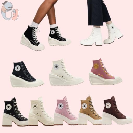 컨버스 척 70 디럭스 힐 웨지 플랫폼 블랙 에그렛 핑크 스티치 니트