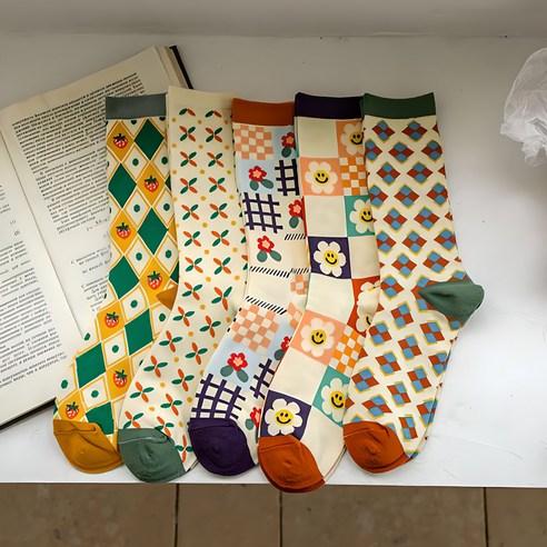 에이블삭스 스마일 플라워 패션 여성 장목 양말세트 5족 - 양말 | 쿠팡