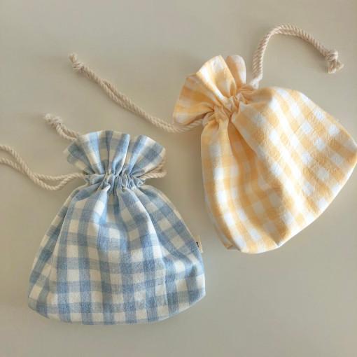 [자체제작] 파스텔 체크 미니 복조리 파우치 / 린넨 스트링 파우치