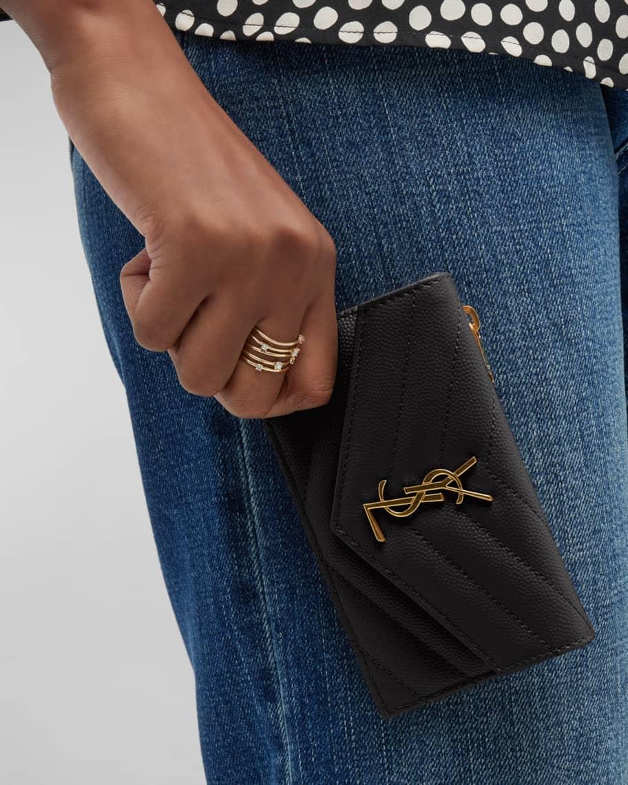 YSL Monogram Ziptop Flap Card Case in Grained Leather