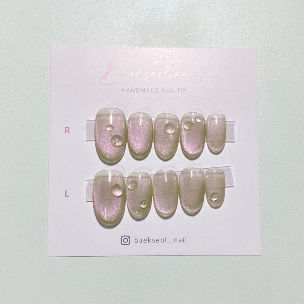 핑크구아바 물방울 수제네일팁 과일자석젤 구아바네일