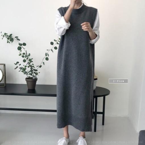 니트 베스트 롱 원피스 2color 제이플로우 조끼 맥시 루즈핏 레이어드 가을 겨울