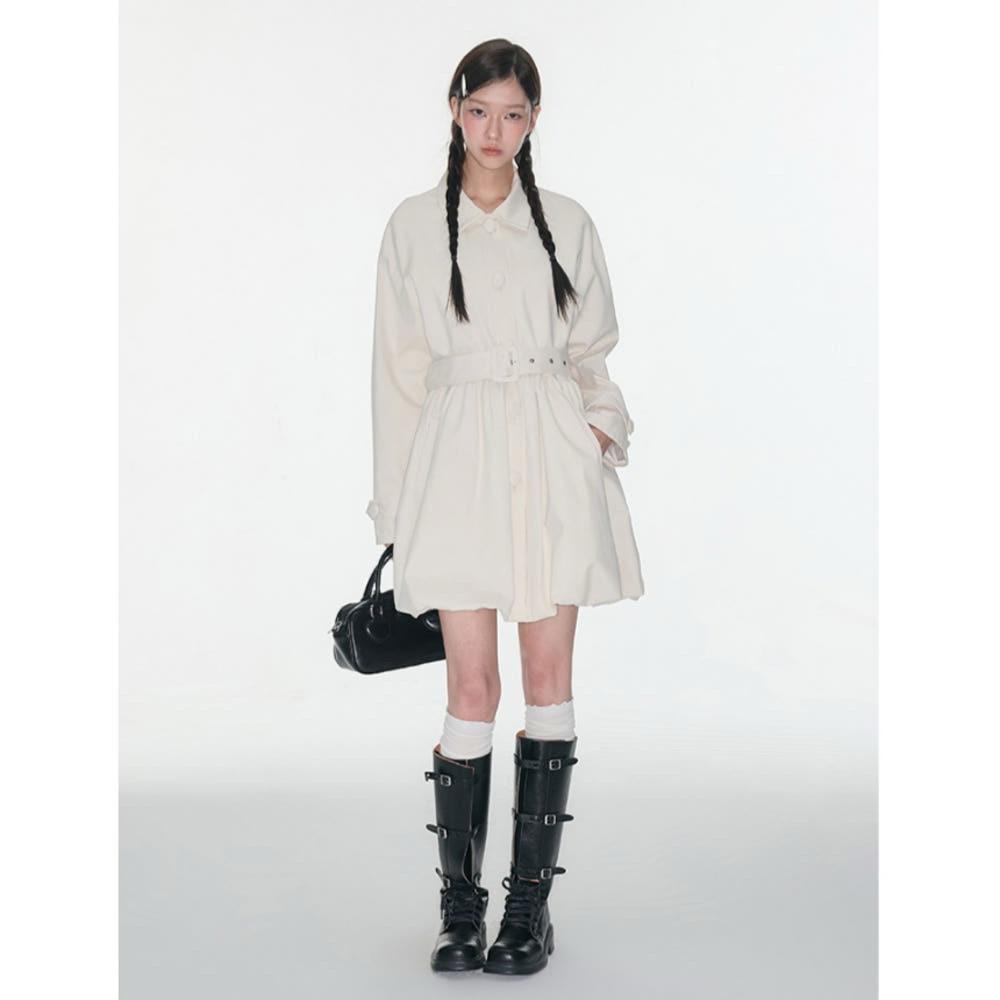 LUAMOSS 자켓 버드 슬림 실루엣 레이스업 트렌치코트