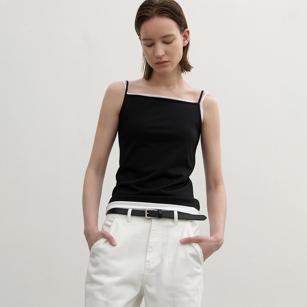 (T-6821)ESSENTIAL SQUARE SLEEVELESS TEE