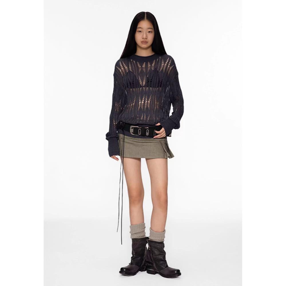 OINIMI 니트 그물 스웨터 릴렉스 니트 스웨터 구디즈월드 (그레이)