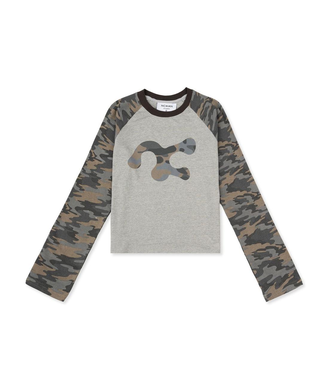 카모플라쥬 크롭 롱슬리브 티셔츠 그레이