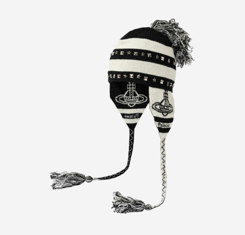 팔라스 x 비비안 웨스트우드 오브 니트 이어플랩 비니 블랙 화이트 - 24FW