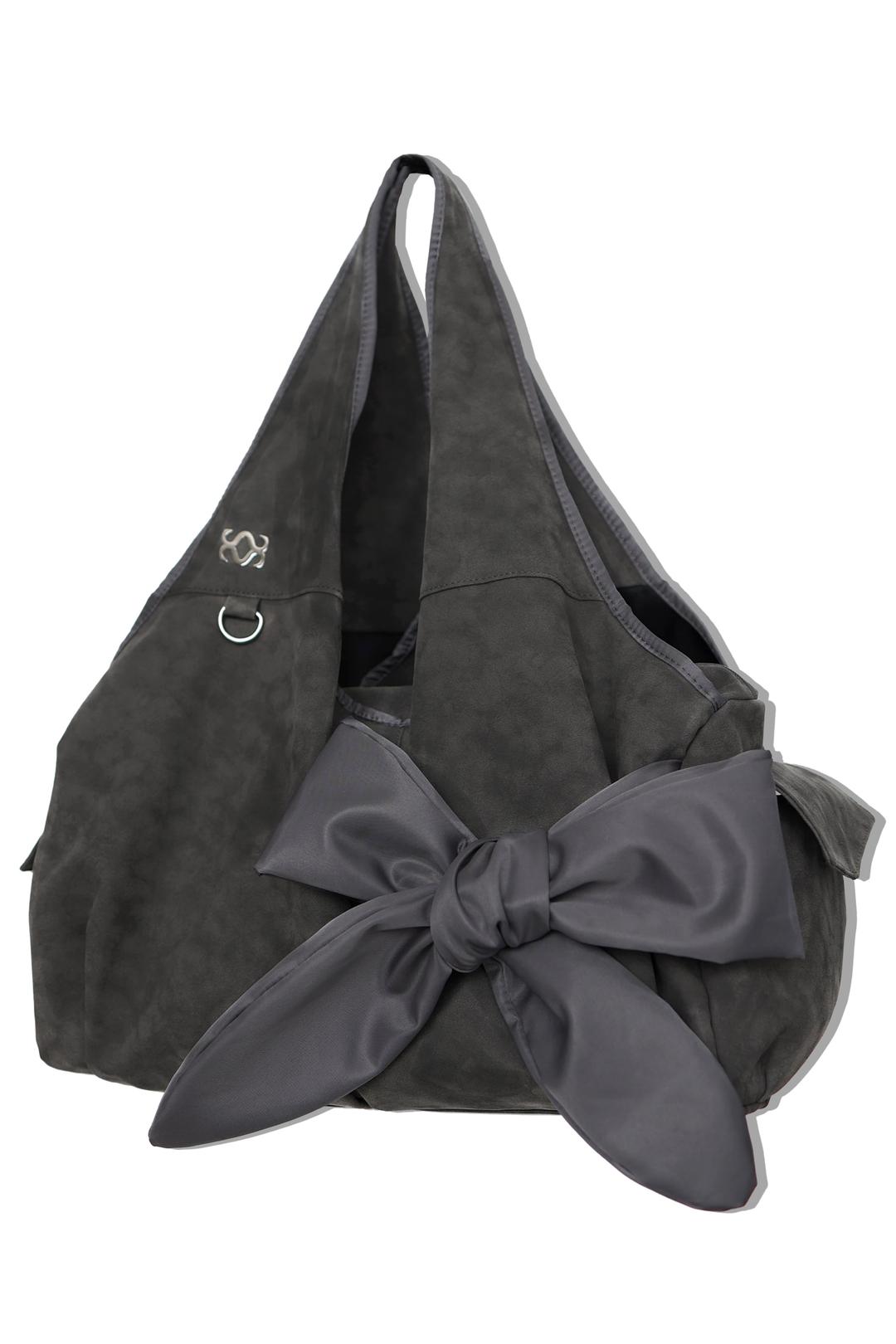 [Vegan Nubuck] bow shoulder bag (gray)