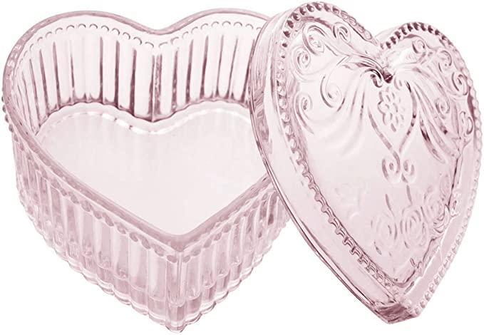 Gaolinci Crystal Glass Heart-Shaped Storage Box Embossed Jewelry Box Candy Box with Lid