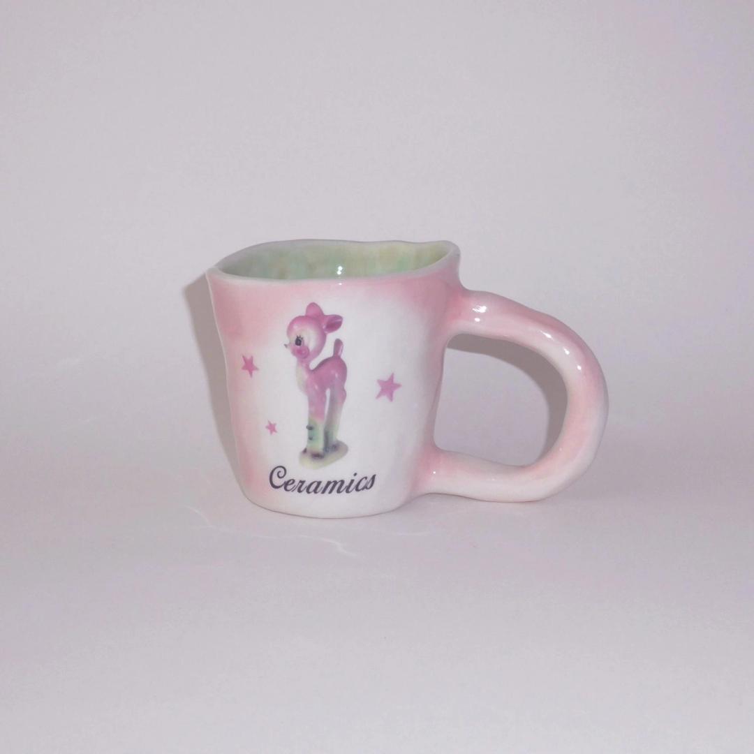 Vintage "Ceramic" pink deer ugly mug