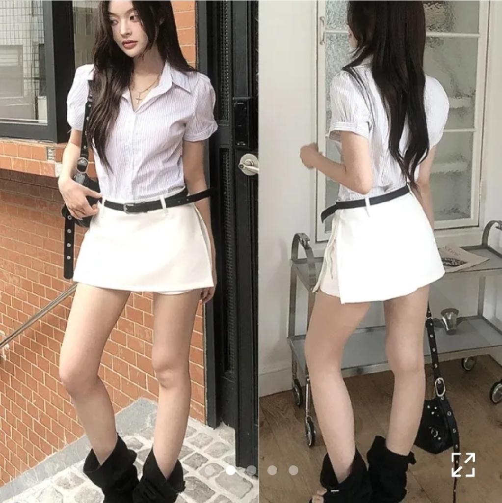 [치마바지 S~L/벨트set] 채플 벨트 세트 옆트임 랩 치마바지 미니 스커트 숏팬츠 반바지 봄 여름 가을 / 데 이트룩 글램섹시 클래식블랑