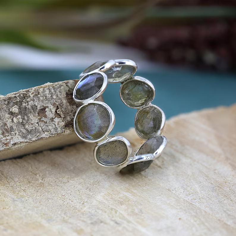 Blue Flashy Labradorite Eternity Ring, Sterling Silver Jewelry, Infinity Ring, Full Eternity Ring, Stackable Ring For Her, Gift for Women