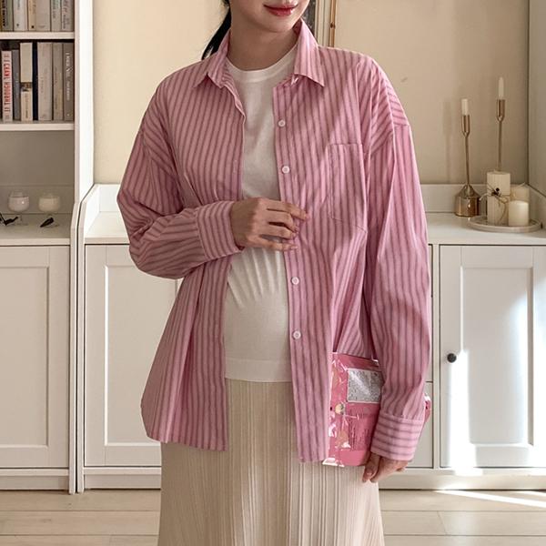임부복*소다핑크 스트라이프셔츠
