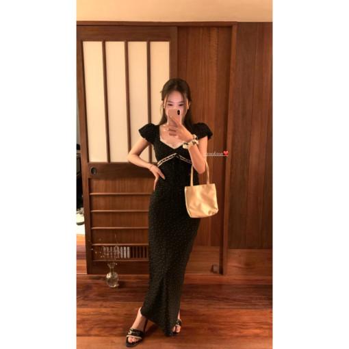 넥라인 레이스 허리슬림 롱 원피스