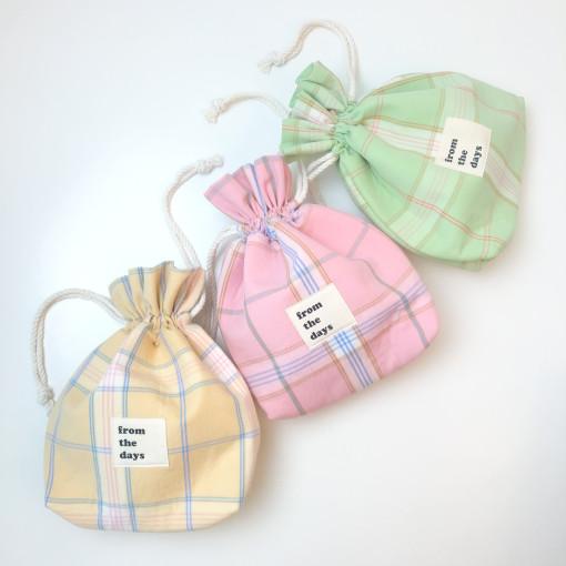 [자체제작/S,M] 파스텔 체크 복조리 파우치 / 스트링 파우치 손목 가방