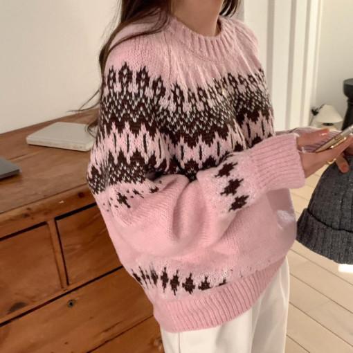 노르딕 눈꽃 겨울 라운드넥 니트