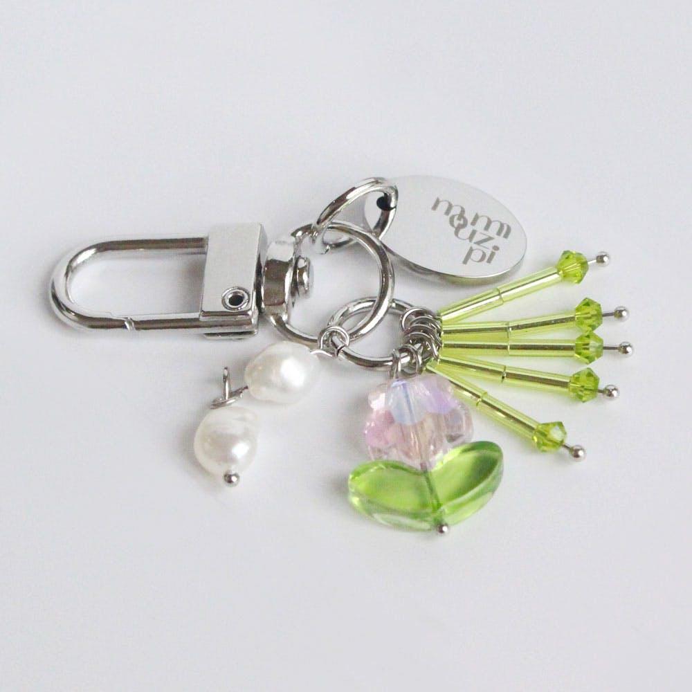 비즈 핑크 크리스탈 베이비 플라워 키링