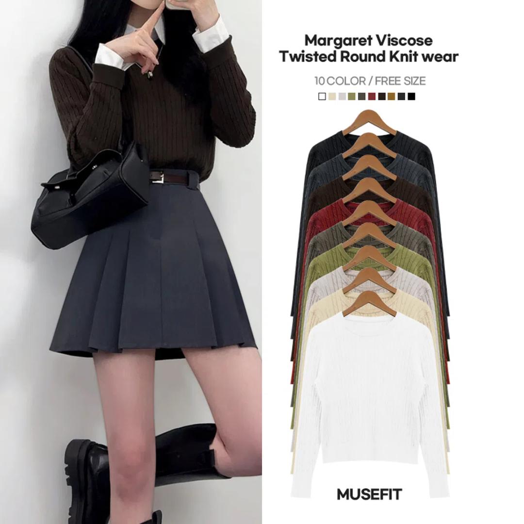 *비스코스원단*무려10컬러!* 마가렛 비스코스 꽈배기 라운드 니트 10COL