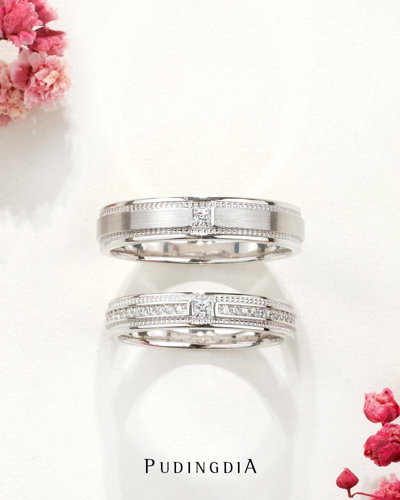 (리베) 프린세스 컷 다이아몬드 웨딩밴드