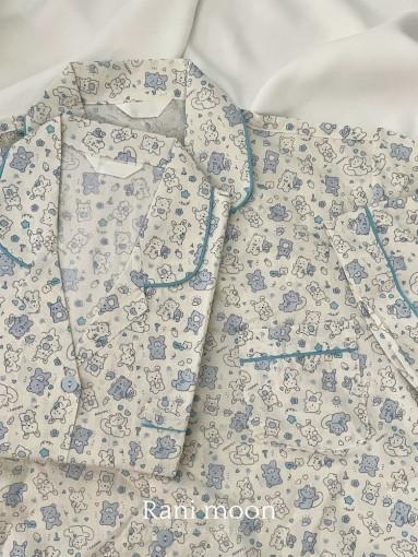 블루문 테디베어 반팔 커플 잠옷세트 파자마파티 신혼부부 생일선물 홈웨어