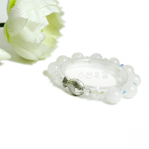 원석 크리스탈 은붕어 합장주 백옥  - 은팔찌 원석팔찌 원석염주 염주팔찌