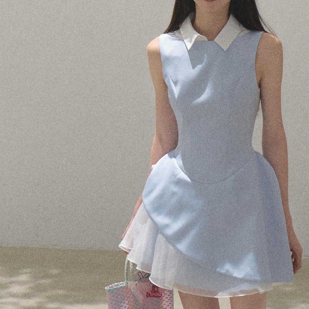 OAKMOO 오크무 원피스 튤립 레이어 탈착식 카라 민소매 슬림 원피스 