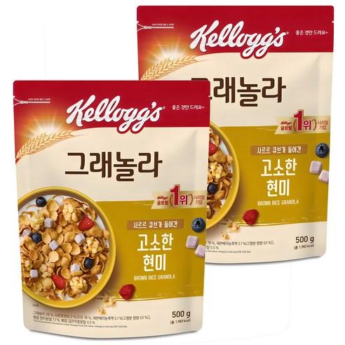 켈로그 고소한 현미 사르르 큐브 그래놀라 시리얼, 500g, 2개 - 시리얼/바 | 쿠팡
