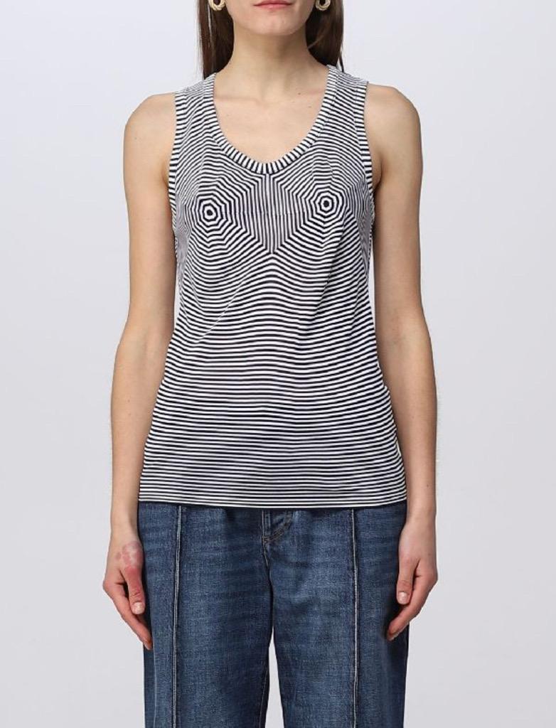 스트라이프 슬리브리스 탑