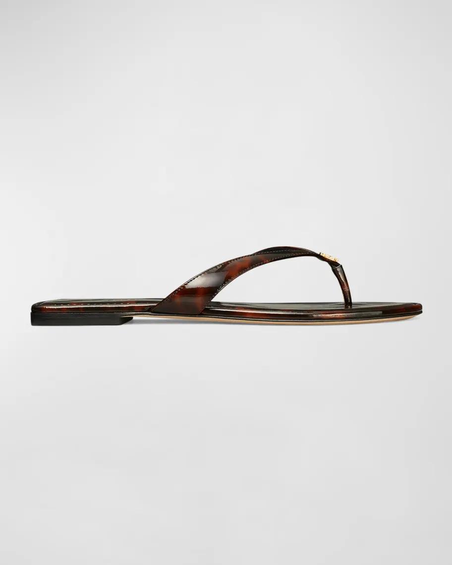 Tortoiseshell Leather Flip Flop Sandals