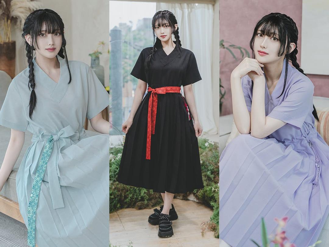 허리띠 하나로 3가지 스타일로! 단청 플리츠 원피스