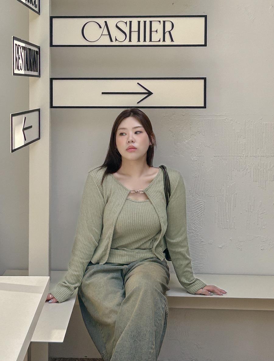 [EVELLET]리버노 버클 나시 가디건 SET