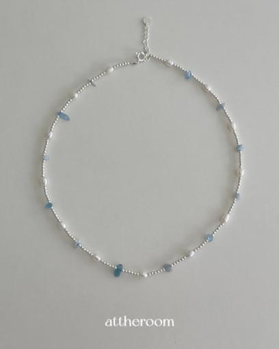 실버925 아쿠아마린 원석목걸이 못난이진주목걸이 볼목걸이