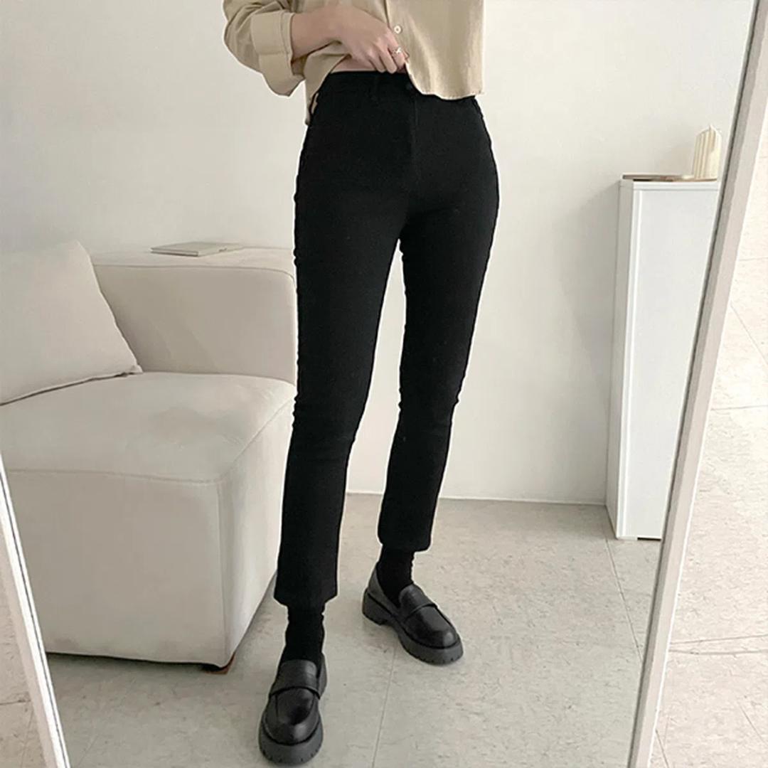 [롱,숏 기장/~3XL] 프로 속밴딩 스판 슬림일자핏 기모 팬츠, 블랙진 면바지