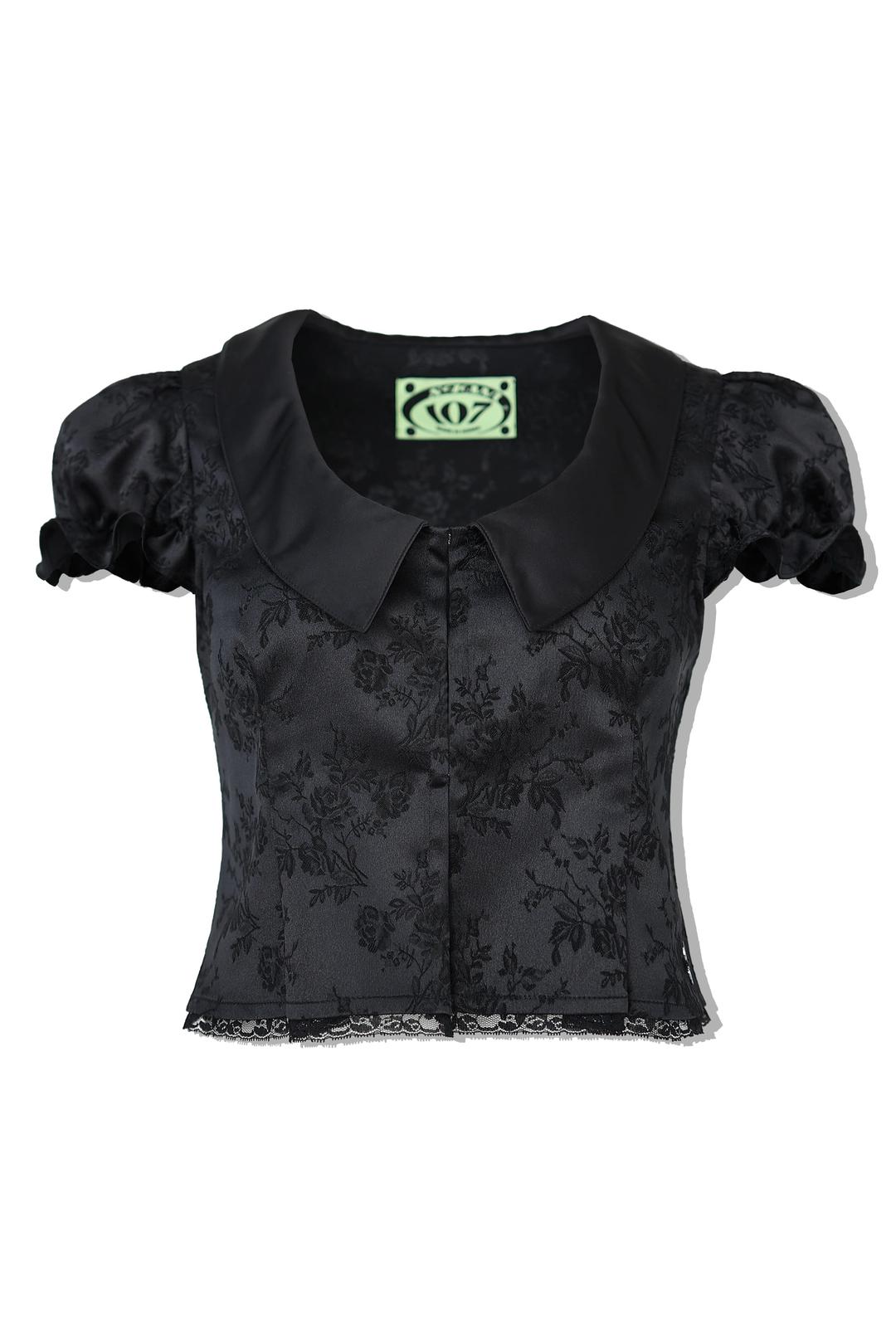 satin puff blouse (black)