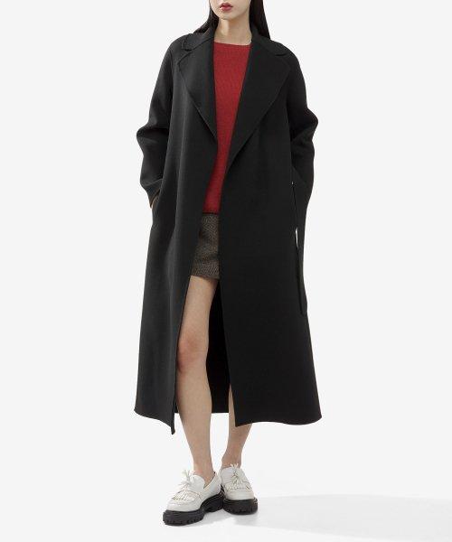 여성 폴도 버진 울 벨티드 롱 코트 - 블랙 / 90161033600013