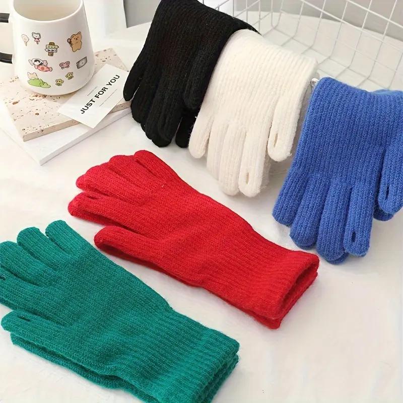 시크한 여성용 겨울 장갑 - 단색, 텍스트 메시지 및 사이클링용 핑거리스 디자인, 따뜻한 캐시미어 니트