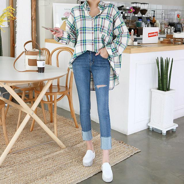 체크배색루즈핏남방(152차 재입고)