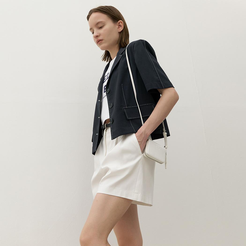 (Z-PT-5406)ESSENTIAL COTTON TUCK HALF PANTS S