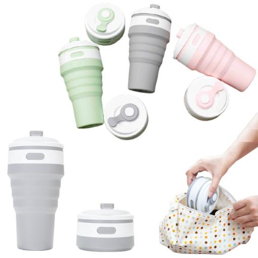 접히는 휴대용 텀블러 물겁 실리콘 뚜껑있는 폴딩 자바라 텀블러