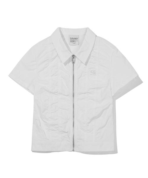 (우먼) 셔링 포인트 화섬 반팔 셔츠_화이트