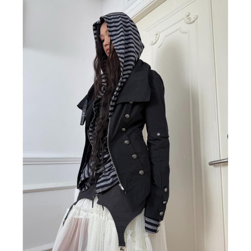 DOUBLE PUNCH 더블펀치 자켓 탈부착 슬리브 버클넥 바람막이 구디즈월드 (블랙)