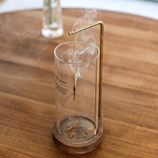 이너피스 유리 원목 받침대 향피우기 향꽂이 스틱 집들이 생일선물 황동 정방향 인센스 홀더