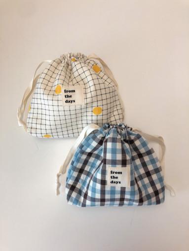 [자체제작] 2종 체크 복조리 파우치 / 스트링 파우치 손목 가방