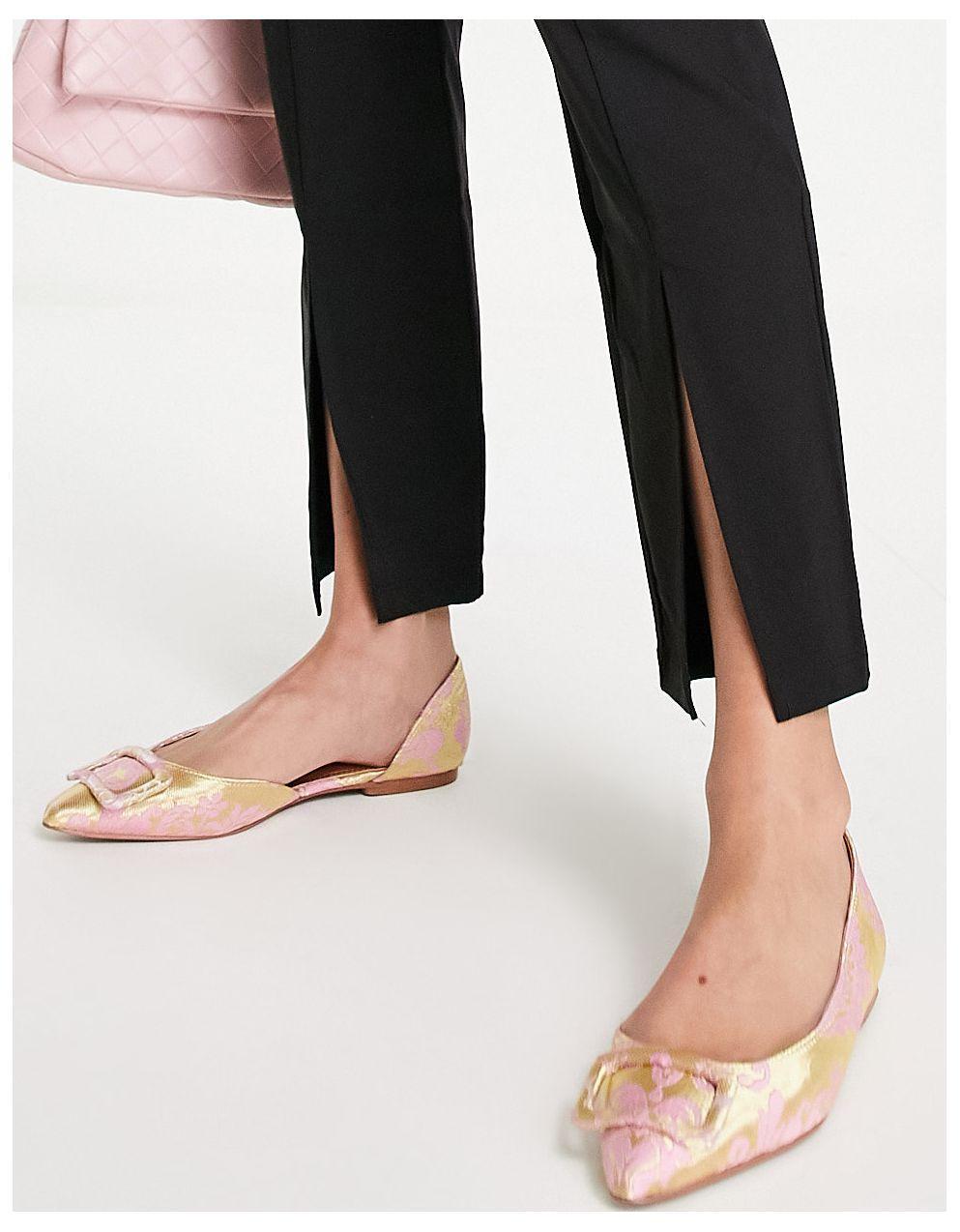 ASOS DESIGN 핑크 자카드 로지 포인티드 발레 플랫