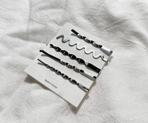 H10 5개 믹스 세트 메탈 실버 실핀 머리핀 실삔 제니 헤어핀 포인트 옆머리핀