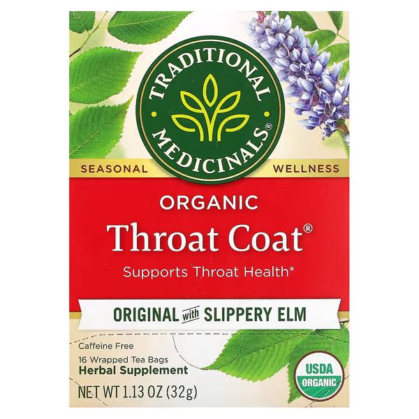 Traditional Medicinals, Organic Throat Coat, 느릅나무 함유 오리지널, 카페인 무함유, 티백 16개입, 32g(1.13oz)