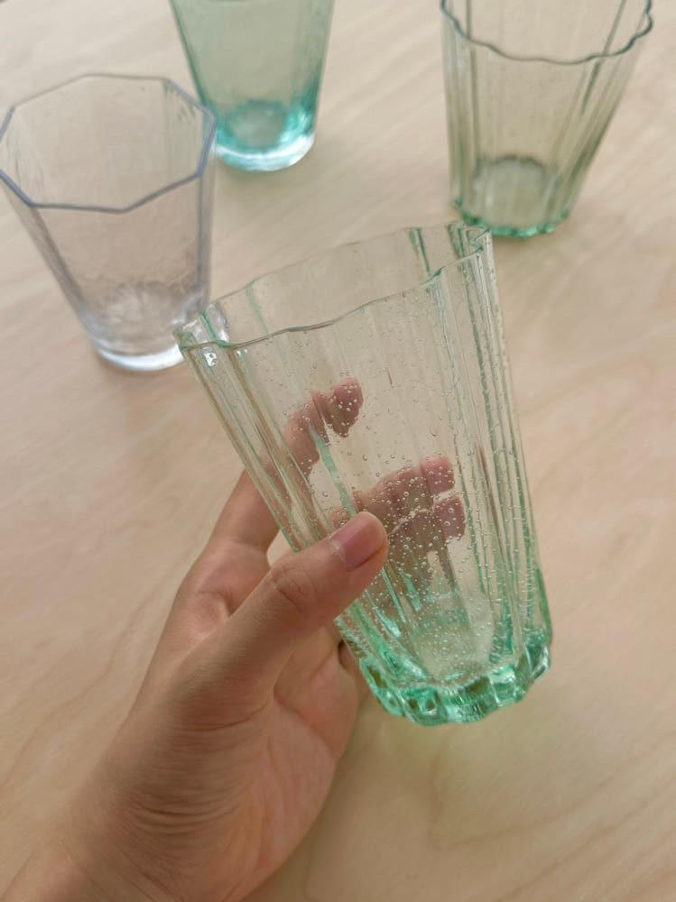 bubble glass cup 홈 카페유리컵 아이스커피컵 아이스아메리카노잔 꽃모양 그린