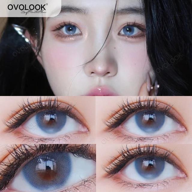 OVOLOOK-블루 뷰티 콘택트 렌즈 1 쌍, 눈용 내추럴 블루 동공 아이 컬러 렌즈, 컬러 아이 렌즈, 근시 콘택트 14.0mm